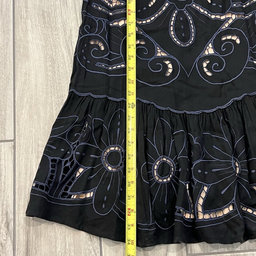 Free People Y2K  Mini Dress Sz S Black Embroidered Crochet Open Back $165 - Picture 9 of 12